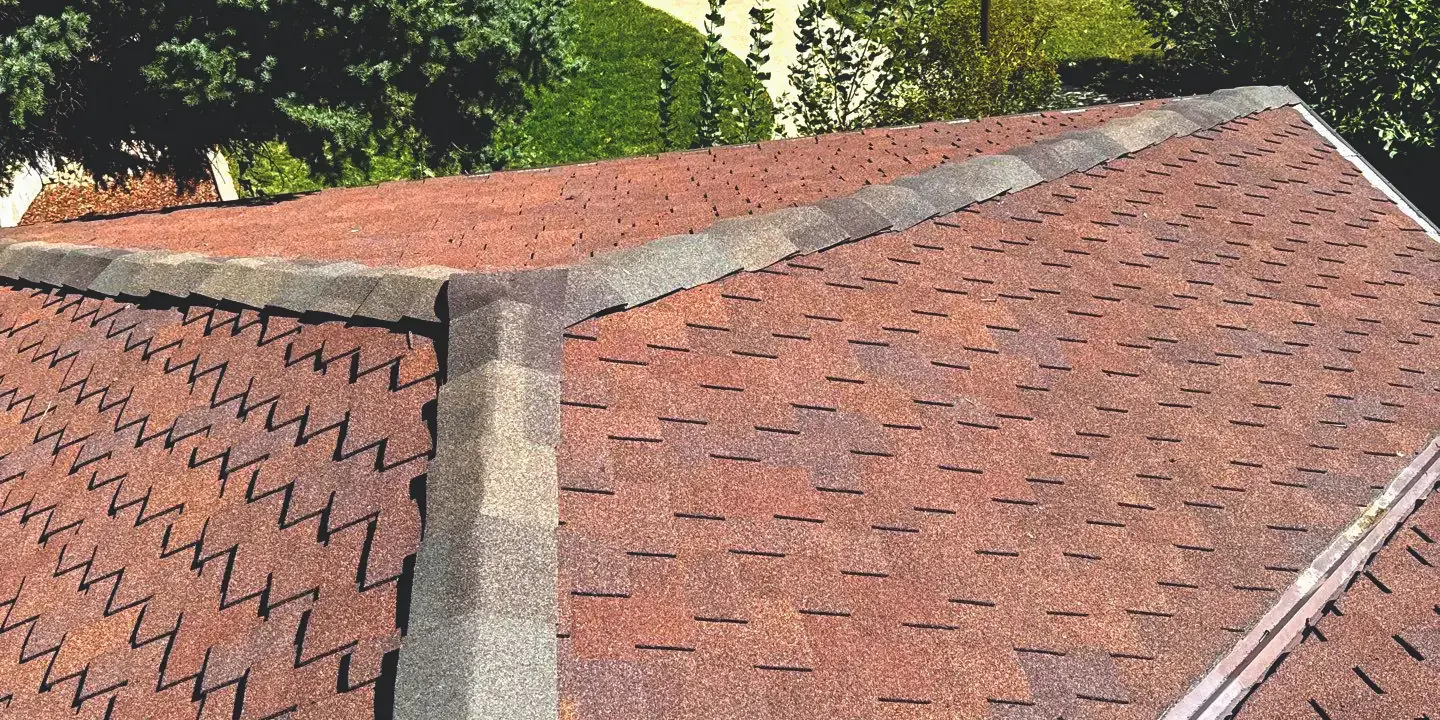 Asphalt shingle roof View from rooftop showing asphalt shingle patterns