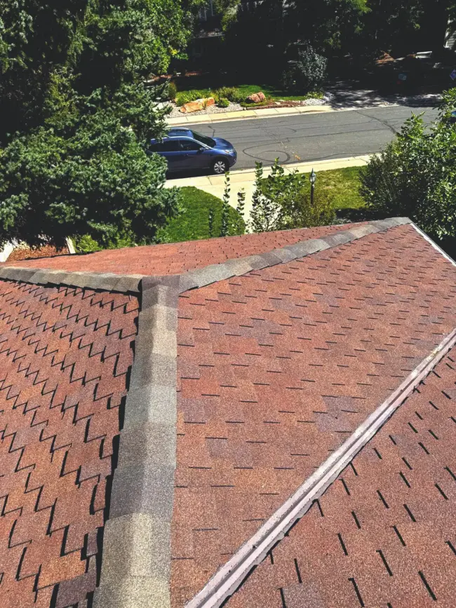 Asphalt shingle roof View from rooftop showing asphalt shingle patterns