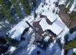 Aerial view of a snow-covered mountain home